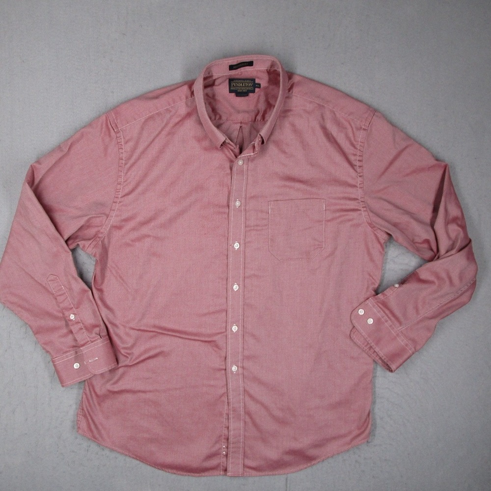 Pendleton Bridgeport Mens XXL Red White Micro Stripe Cotton Button Down Shirt